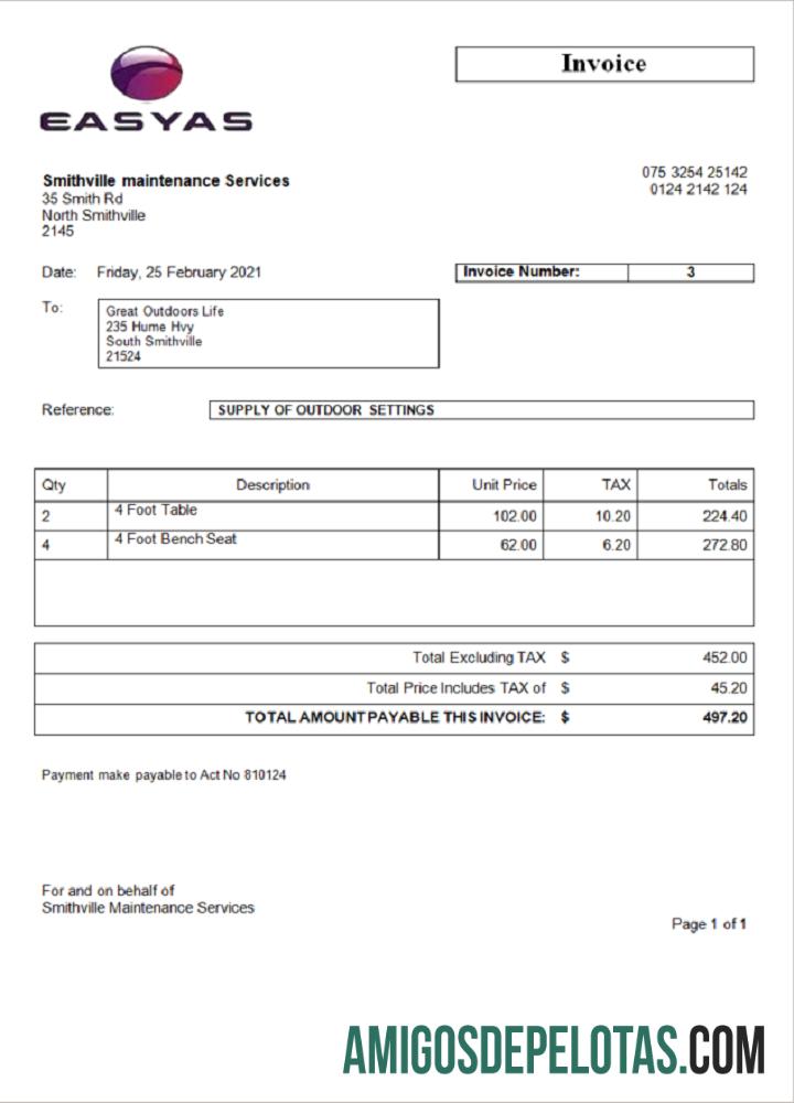 Fatura de treinamento de motorista Easyas dos EUA exemplo